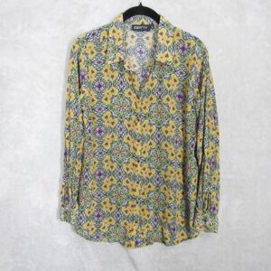 APNY Womens Top Large Button Down Long Sleeve Floral Print Multicolor Blouse